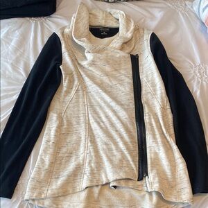 Ivory and Black Sweater with Asymmetrical Zip